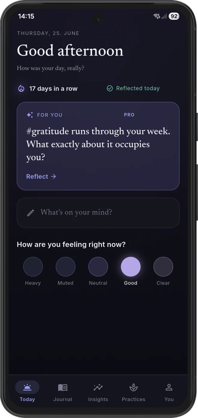 Ponder morning prompt with stoic framing on Android
